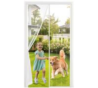 MYCARBON Mosquitera Puerta Magnética 120x220 cm, 3,8 cm Cinta Adhesiva | Cortina Mosquitera Puerta Exterior, Cierre Magnético Automático, Fácil de Instalar, Blanco