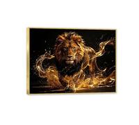 MYCGGDGH Animal negro y dorado Cuadro de león feroz: impresión en lienzo de león dorado Decoración de Pared para sala de estar oficina 65x50cm(26x19in) Marco dorado