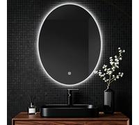 MYGIIVOVO Espejo de pared redondo para baño, espejo de baño con iluminación, espejo con luz LED, interruptor táctil y 3 colores regulable (elíptico, 70 x 50 cm)