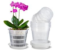 MYITYARD Macetas para orquídeas con agujeros, paquete de 6 macetas grandes de 6.3 pulgadas para trasplantar, macetas de plástico transparente con platillos para Dendrobium, Phalaenopsis