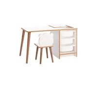 MyosHome - Escritorio Infantil con Silla y Cajones, Pupitre Infantil con Guarda Objetos, Mesa de Juegos para Niños, Muebles para Niños Color Blanco y Madera de 90 x 42 x 51 cm. Soho