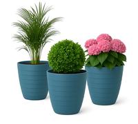 Mypicompany Maceteros Decorativos Interior y Maceteros Grandes Exterior - 3X Macetas Grandes Azul Mate Elegante (30 cm) Macetas Plastico con Drenaje - Tiestos para Plantas, Jardín, Terraza y Balcón
