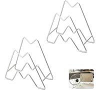 Mythlon Lot de 2 Support Couvercle Casserole et Planche à Découper en Acier Inoxydable, Organisateur de Cuisine pour Placard et Plan de Travail, Rangement Couvercle Stable avec Rainure en V, Argent