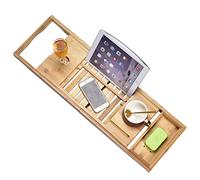 MYUYEE Bandeja De Lujo Ajustable para Bañera, Estante De Bambú para Bañera con Laterales Extensibles, Organizador De Baño para Teléfono Y Copa De Vino.
