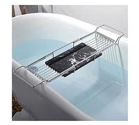 MYUYEE Bandeja para Bañera, Organizador Extensible para Bañera, Bandeja para Puente De Baño, Estante para Baño para Teléfono Inteligente, Taza, Copa De Vino, Almohadilla Pa(Plata)