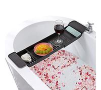 MYUYEE Estante De Baño Extensible, Bandeja para Bañera, Organizador De Bañera Ajustable, Estante De Almacenamiento Multifuncional para Bañera, Organizador para Libros, Vino(Negro)