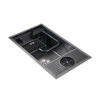 MYUYEE Fregadero de bar con enjuague de vidrio, fregadero de cocina de acero inoxidable, fregadero de un solo tazón de 21.7 pulgadas con grifo plegable