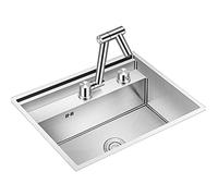 MYUYEE Fregadero de cocina con grifo giratorio plegable, fregadero de barra de acero inoxidable 304 plateado, fregadero oculto (plata, 58 x 45 cm)