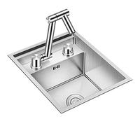 MYUYEE Fregadero de cocina, con grifo giratorio plegable, fregadero de barra de acero inoxidable 304 plateado, fregadero oculto (plateado, 39 x 43 cm)