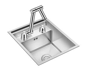 MYUYEE Fregadero de cocina, con grifo giratorio plegable, fregadero de barra de acero inoxidable 304 plateado, fregadero oculto (plateado, 32 x 43 cm)