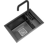 MYUYEE Fregadero de cocina con grifo plegable giratorio de acero inoxidable 304, fregadero de barra de un solo cuenco, fregadero oculto, empotrado o empotrado (negro, 38 x 45 cm)