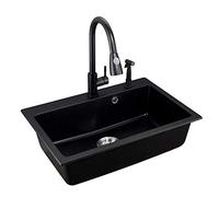 MYUYEE Juego de grifo de cuarzo cuadrado individual para fregadero de cocina, con colador y escurridor de tuberías de fontanería