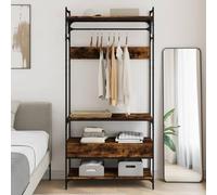 mzdioop Armario con cajones de roble ahumado, 89 x 39 x 184,5 cm, material de madera, metal, espacio de almacenamiento para ropa, zapatos, chaquetas, vestidos, organizador de dormitorio