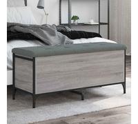 mzdioop Banco con espacio de almacenamiento, gris Sonoma, 102 x 42 x 45 cm, material de madera con cojín acolchado, marco de metal, cofre de almacenamiento, banco para pasillo, salón, dormitorio