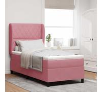 mzdioop - Cama de somier tapizada con colchón y cabeza ajustable, de terciopelo rosa, 200 x 100 cm, cama individual, con marco de madera, somier de listones, cómodo conjunto de somier tapizado para