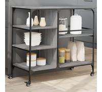 mzdioop Carro de cocina Sonoma gris de madera y acero 100 x 45 x 89,5 cm con 4 ruedas y espacio de almacenamiento, carrito para servir isla de cocina con estante, cajón, soporte para botellas y