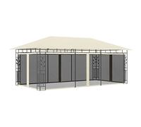 mzdioop Cenador con mosquitera, marco de acero recubierto de polvo, 6 x 3 x 2,73 m, color crema, con protección solar y protección contra la lluvia, plegable para jardín, terraza, fiesta y camping