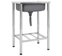 mzdioop Fregadero de camping de acero inoxidable con gran fregadero de 55 x 45 cm, escurridor, lavabo robusto para exteriores, grifo de cocina fácil de limpiar, incluye sifón y kit de montaje, ideal