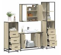 mzdioop Juego de 4 muebles de baño de roble Sonoma, madera de roble con armario para lavabo, armario con espejo, armario alto y armario de baño, ahorrando espacio para colgar y de pie, para cuarto de