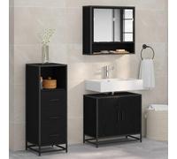 mzdioop Juego de muebles de baño de 3 piezas, color negro, aspecto de roble, material de madera con armario para debajo del lavabo, armario alto para ahorrar espacio, colgar de pie para baño completo