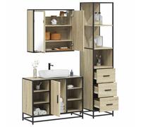 mzdioop Juego de muebles de baño de roble Sonoma, madera de roble con armario para lavabo, armario con espejo y armario alto, ahorrando espacio para colgar y de pie, con mucho espacio de