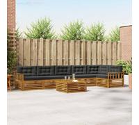 mzdioop Juego de sofás de exterior de 7 piezas con cojines de madera maciza de acacia natural antracita, resistente a la intemperie, modular para jardín, terraza, balcón, cómodo grupo de asientos para