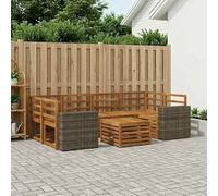 mzdioop Juego de sofás para exteriores, 7 piezas, madera maciza de acacia lacada, conjunto modular para jardín, terraza, balcón, cómodo grupo de asientos con reposabrazos y respaldo