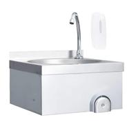 mzdioop Lavabo de mano con grifo, dispensador de jabón, acero inoxidable, 40 x 40 x 44 cm, montaje en pared, cocina comercial, fregadero para gastronomía y jardín