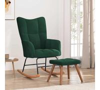mzdioop Mecedora con taburete de terciopelo, color verde oscuro, moderno sillón relax con columpios de madera para salón, habitación infantil, balcón, porche, respaldo estable, reposabrazos cómodos