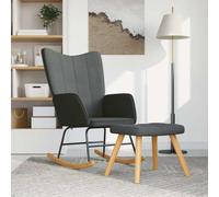 mzdioop Mecedora con taburete, tela gris oscuro, moderna silla de relax con reposabrazos, patines de madera estables para salón, dormitorio, terraza, balcón, porche, habitación infantil y de bebé