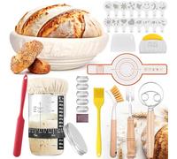 MZJAUVF Cesta de Fermentación, Banetones para Pan Redondo 25cm,Tarro de Masa Madre 700ml, Accesorios para Hornear Pan, Kit Completo de Panadero, Cesta de Prueba para Principiantes y Experimentados