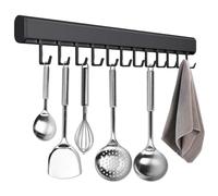 Naapesi Colgador Utensilios Cocina 10 Ganchos, Soporte Utensilios Sin Taladro, Estante Colgante de Cocina, 50CM, Aluminio, Negro, Autoadhesiva, Soporte de Utensilios para Kitchen/Baño/Armario