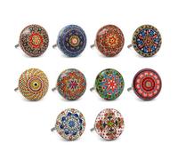 Nacnic 10 Pomos de Cerámica con Flores Estilo Mandala | Tiradores Artesanales para Cocina Cajones Armarios Muebles de Baño | Perillas de Pintadas a Mano | Diámetro y Longitud Perno 40 mm