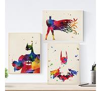 Nacnic - 3 Posters Batman Acuarela - Láminas Coloridas Frikis para Decorar Habitación Dormitorio Infantil - Cuadros Artísticos El Caballero Oscuro -