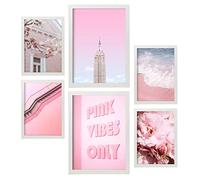 Nacnic - 6 Cuadros Decorativos La Vida en Rosa - Pósters Fotografía Moderna con Imágenes - Arte Mural para Colgar en Pared - A3 y A4 - Marco Blanco
