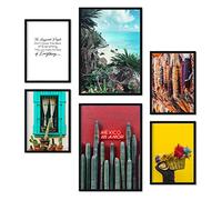 Nacnic - 6 Cuadros Decorativos México en Colores - Póster Fotografía Artística y Moderna para Colgar - Decoración Mural - A3 y A4 - Marco Negro