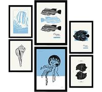 Nacnic Conjunto de 6 Pósters de Tinta Negra Gruesa | Criaturas del Océano | Arte de Pared Black A3 and a4