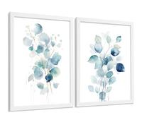 Nacnic Juego De 2 Laminas Decorativas Flores Azules Acuarela. Cuadros Salon Modernos - Posters Decorativos Botanico Campestre. Decoración Dormitorios. A4 Marco Blanco
