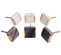 Nacnic Juego de 6 pomos tiradores de piedra cuadrados de 40 mm | Premium. Perillas Tonos pizzara y hueso | Ideales para armarios, cómodas, cajoneras, cocina y baño. Manejas elegantes multiusos.