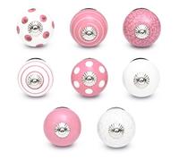 Nacnic Juego de 8 pomos de cerámica en blanco y rosa, pintados a mano con diferentes diseños. Tiradores artesanales para armarios, cajoneras, cómodas y colgadores. Pomos clásicos de 40mm diámetro