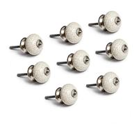 Nacnic Juego de 8 pomos de cerámica en color blanco, pintados a mano con diferentes diseños. Tiradores artesanales para armarios, cajoneras, cómodas y colgadores. Pomos clásicos de 40mm diámetro.