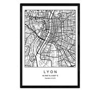 Nacnic Lámina Mapa de la Ciudad Lyon Estilo nordico en Blanco y Negro. Poster tamaño A3 Enmarcado con Marco Negro Impreso Papel 250 gr. Cuadros, láminas y Posters para Salon y Dormitorio