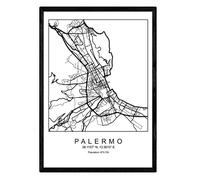 Nacnic Lámina Mapa de la Ciudad Palermo Estilo nordico en Blanco y Negro. Poster tamaño A3 Enmarcado con Marco Negro Impreso Papel 250 gr. Cuadros, láminas y Posters para Salon y Dormitorio