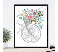 Nacnic Lámina para enmarcar Bicicleta EN Primavera. Poster en Tonos Rosas y turquesas y Verdes. Poster Estilo nordico. Lámina Impresa en Papel 250 Gramos tintas Resistentes. Tamaño A3