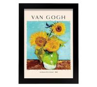 Nacnic Lámina poster de Girasoles Cuadros decorativos para tu salón, dormitorio, hogar. Estampados de arte de pared. Impresiones de pared estética inspiradas en Van Gogh A4 con marcos negros