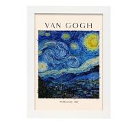 Nacnic Lámina poster de Noche estrellada Cuadros decorativos para tu salón, dormitorio, hogar. Estampados de arte de pared. Impresiones de pared estética inspiradas en Van Gogh A4 con marcos blancos