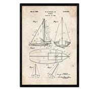 Nacnic - Lámina Vintage con Patente Barco Velero - Poster Deorativo con Plano Marítimo Antiguo - Cuadro Artístico de Pared - Decoración Hogar