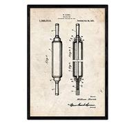 Nacnic Poster con patente de Rodillo de cocina. Lámina con diseño de patente antigua en tamaño A3 y con fondo vintage