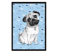 Nacnic Poster de Pug azul. Lámina decorativa de perros. Tamaño A3