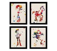 Nacnic - Set 4 Láminas Acuarela Toy Story - Woddy, Buzz Lightyear - Poster Decorativo Pelicula Animacion Infantil - Arte Explosion de Color Paredes Hogar